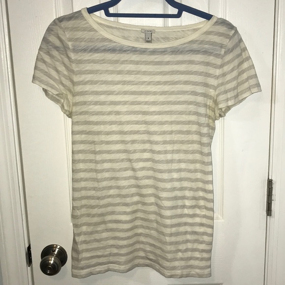 NWOT j.crow tan and grey stripes tee sz small - Picture 1 of 5